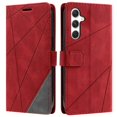 thumbnail image 1 of For Samsung Galaxy S25 Case Imprinted Lines PU Leather Splicing Wallet Phone Cover - Green, 1 of 5