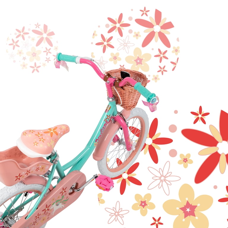 JOYSTAR Unicorn 18inch Girls Bike, Green, DIY Decals, Basket, Doll