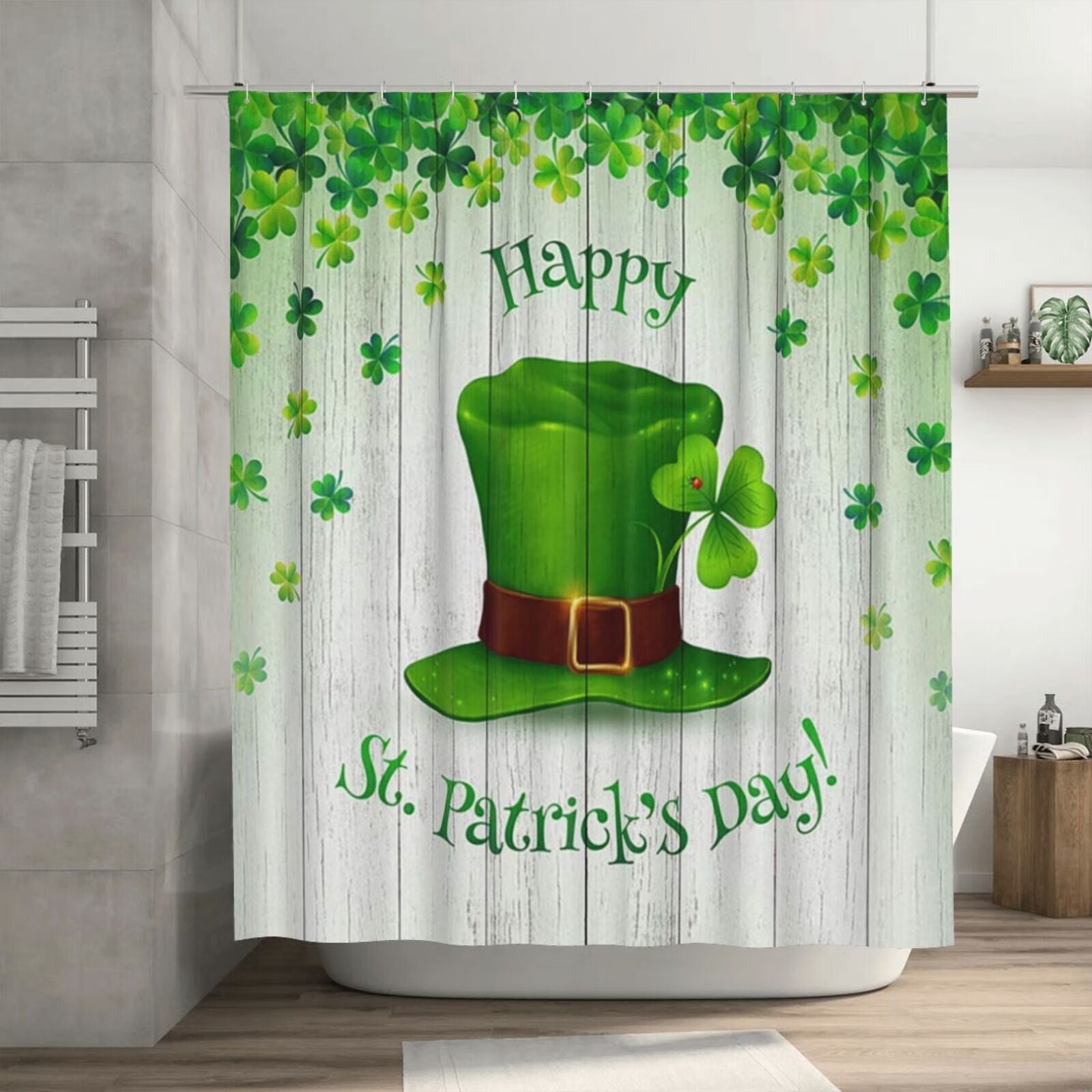 JOOCAR St. Patrick's Day Shower Curtain, Green Shamrock Clover Leaf Hat