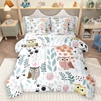 Homewish Kawaii Colorful Owl 7-Piece Twin Bedding Sets for Child Boys Girls,Chic Floral Flower Bedding Comforter Set,Cartoon Animal Breathable Sheet Sets,Super Cozy Room Decor,Reversible