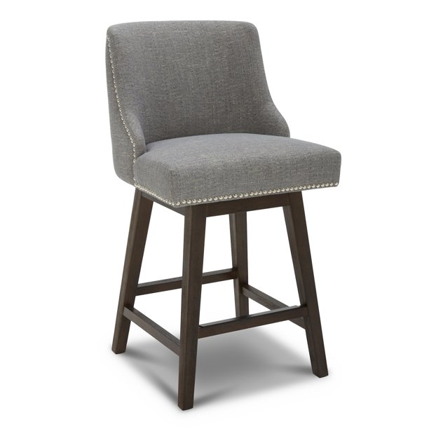 CHITA 26" 360Degree Swivel Barstool, Wood and Upholstered Fabric Bar