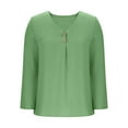 thumbnail image 5 of Wyobmus Women Fall Long Sleeve Tops Casual Oversize Solid Color Button-Up V Neck Ruched Blouse Shirt Top Size S-3X Green, 5 of 6