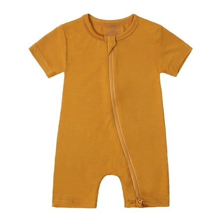 

Ovbmpzd Cotton Rompers for Girls Short Sleeve Gold Full Zipper Cozy Solid Jumpsuit Baby Girl Sleepers 100