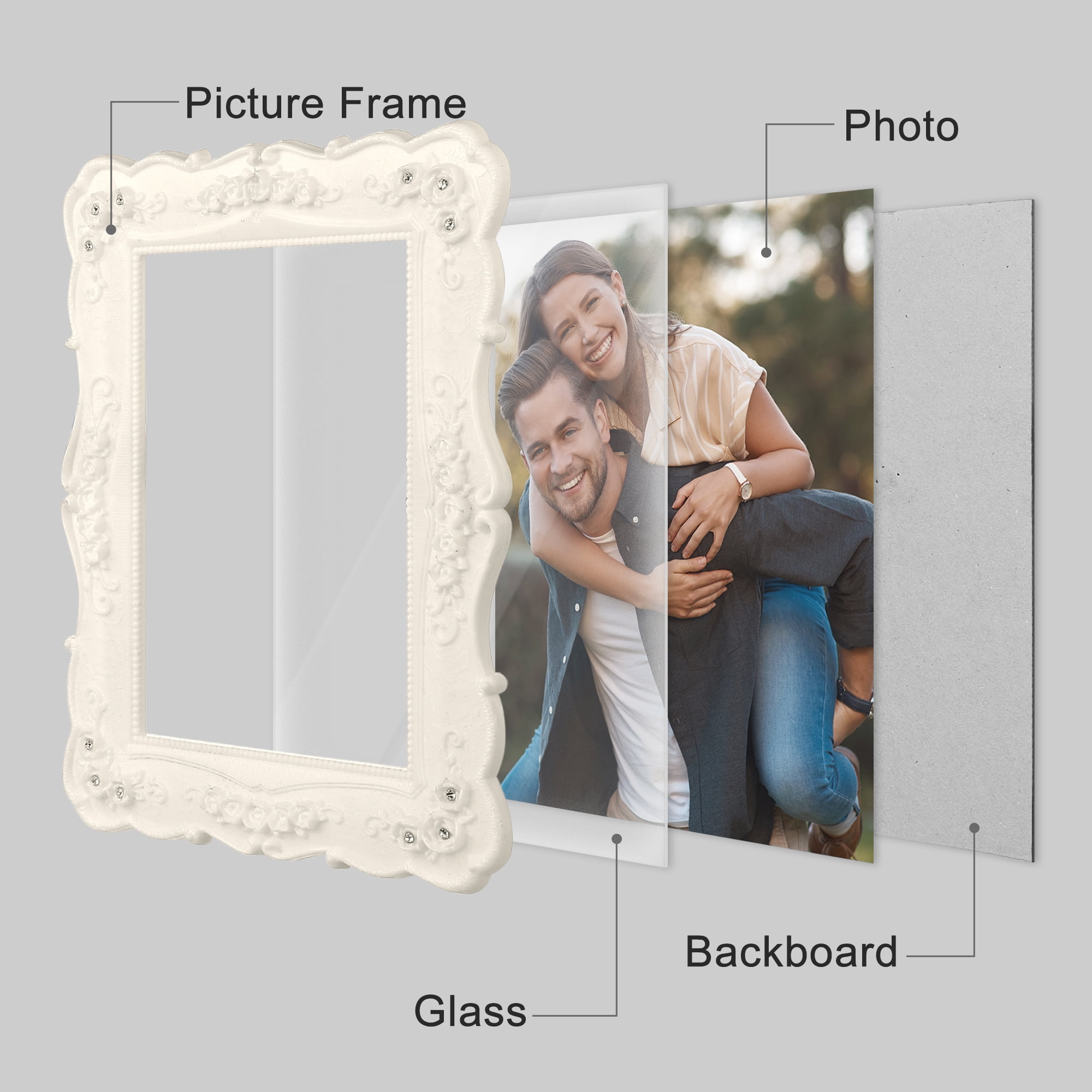 Unique Bargains Vintage Picture Frame Elegant Photo Frames for Tabletop Display White 5x7"