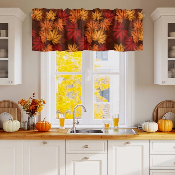Window Valance Fall Maple Leaves Orange Watercolor Kitchen Curtains Short Rod Pocket Valances Thanksgiving Fallen Leaf Window Treatment Drapes for Living Room Bedroom Bathroom Decor,54x18in
