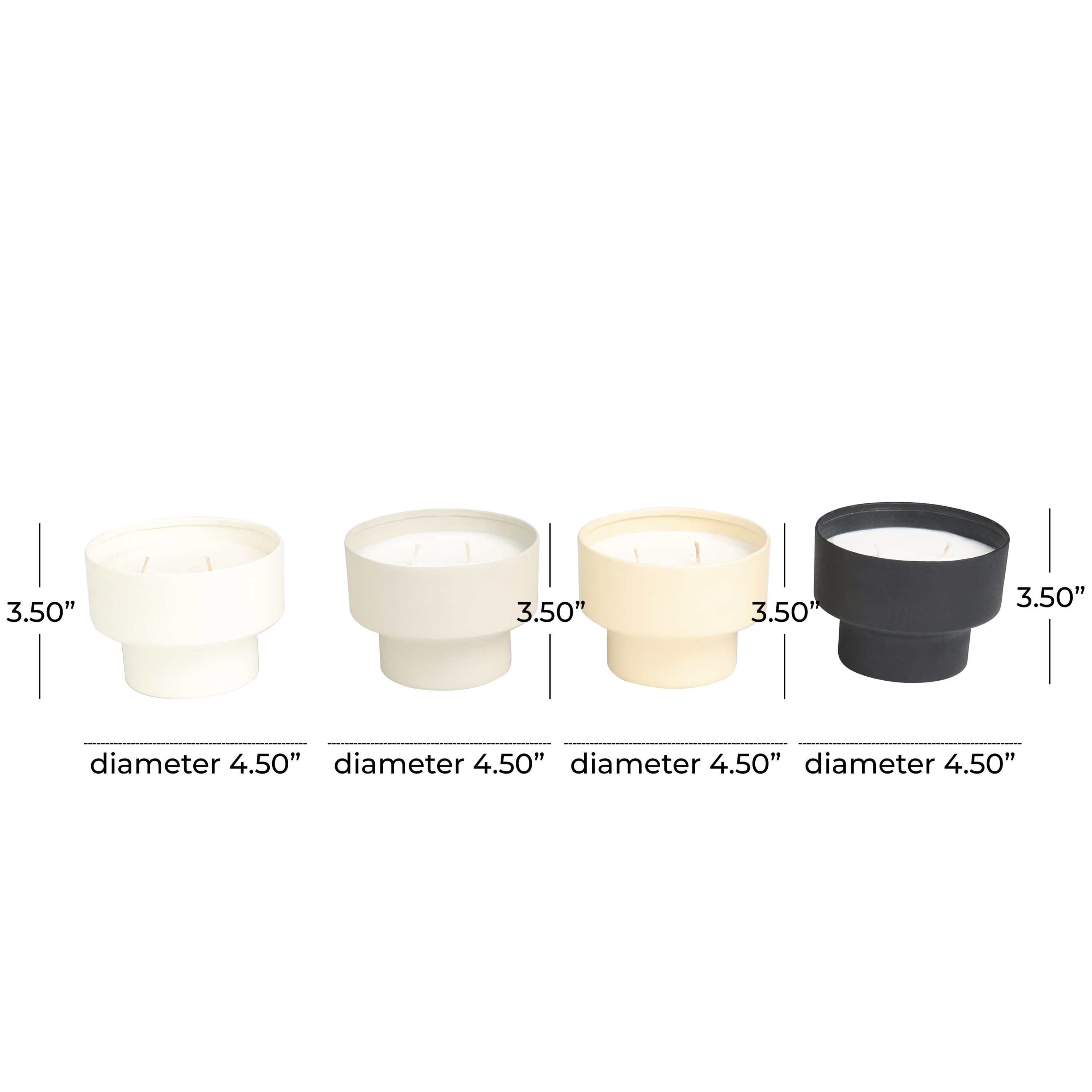 CosmoLiving by Cosmopolitan 4 Holder Multi Colored Metal Egyptian Mint, Mediterranean Fig, Sauvignon Blanc, and Vanilla Marshmallow Scented Matte 15 oz 2 Wick Candle with White Wax, (Set of 4)