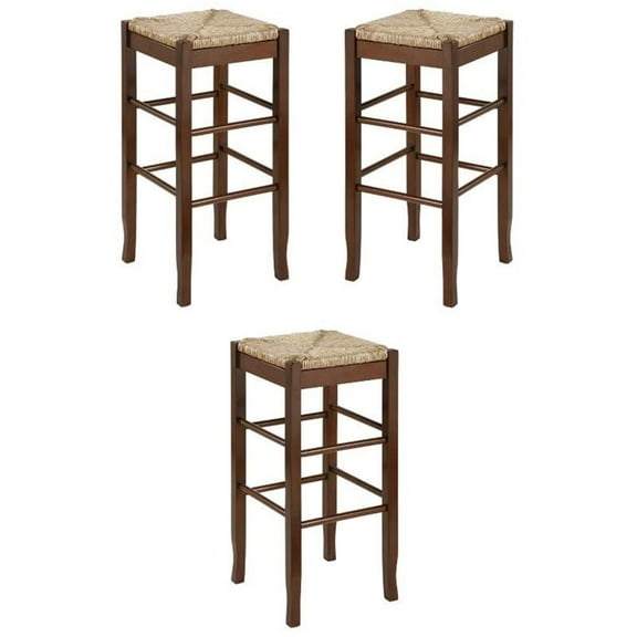 Home Square Sq Rush 29" Stationary Bar Stool in Cappuccino - Set of 3