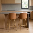 thumbnail image 3 of Homy Casa 2-Piece Brown PU Leather Counter Stools, 24.4" Seat Height, Curved Back Bar Chairs for Kitchen Island, 3 of 8
