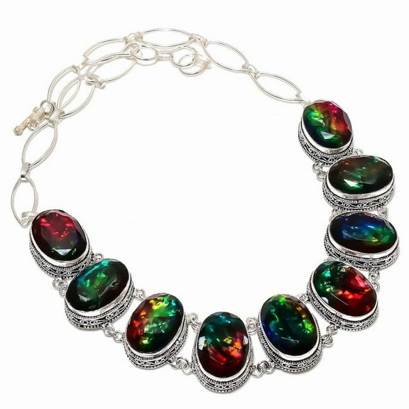 Ammolite Handmade 925 Sterling Silver Jewelry Necklace 18"