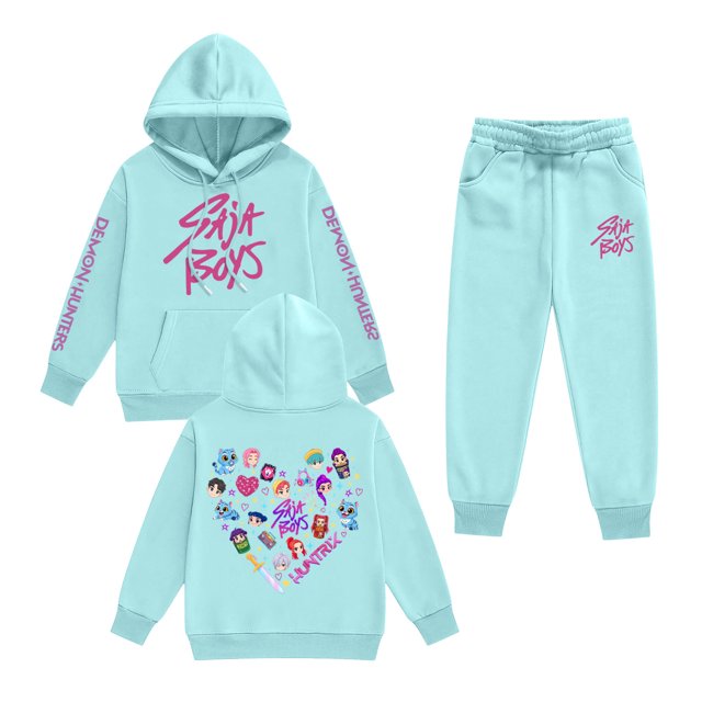 Pop cazadora para niña Demo-n Hunters Boys Girls Fashion Hooded Sweatshirt Set Streetwear Soft Comfortable Long Sleeve Hoodie for Daily Wear Spring Fall Winter (Light Blue)