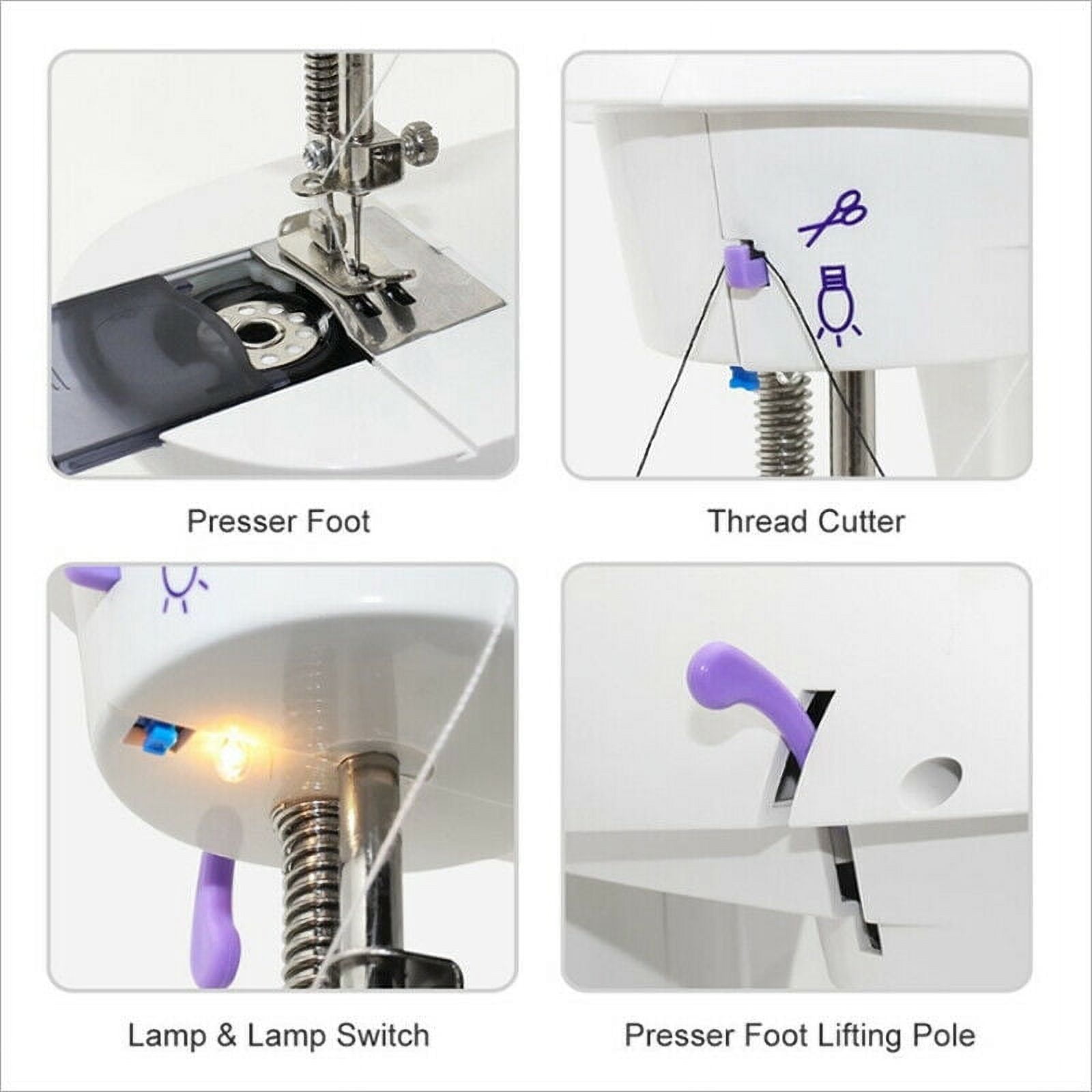 BSHAPPLUS® 110pcs Portable Mini Stitch Sewing Machine, Double Speed Switch with Lamp Thread Cutter, Extension Table, Sewing Kit for Beginner Adult Kids Arts Crafts Household, Travel