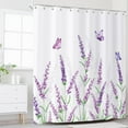 thumbnail image 2 of Lavender Floral Shower Curtain, Purple Flower with Butterflies Green Leaf Plants Bathroom Curtain Waterproof Fabric Machine Washable with Hooks, 72" Wx84 L, 2 of 6