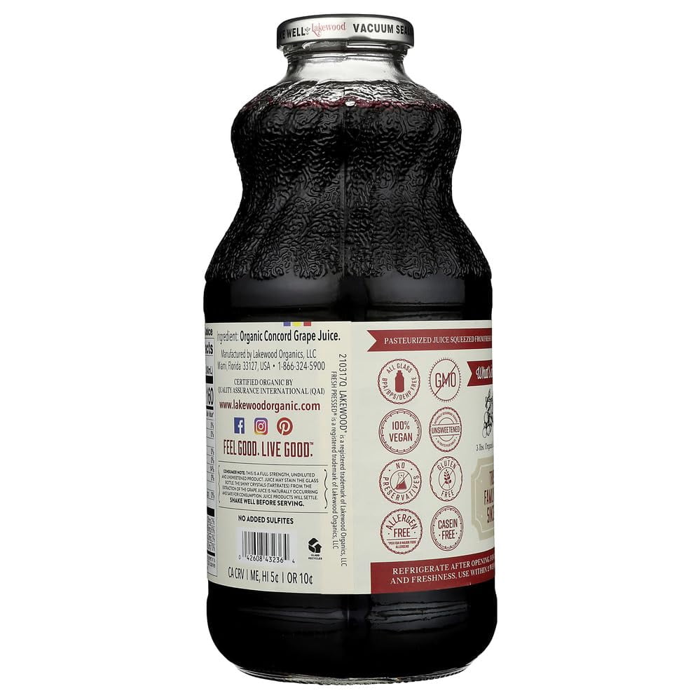 Lakewood Organic Pure Concord Grape Fresh Pressed Juice Concord Grape 32 fl oz Pack of 2