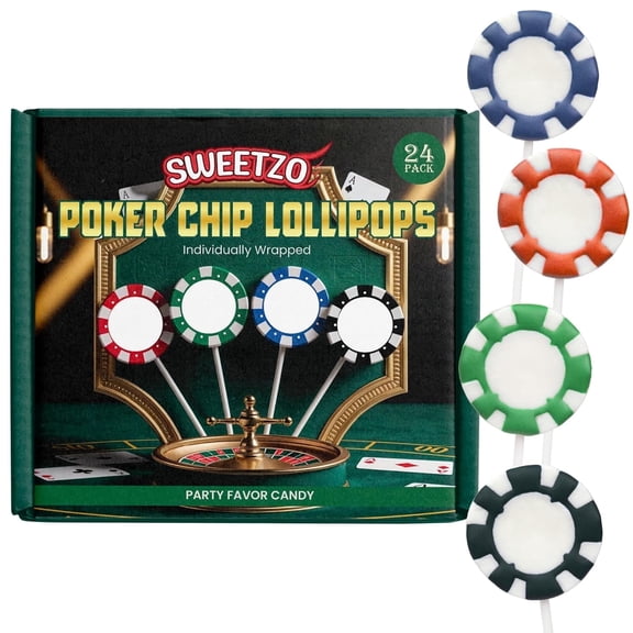 Poker Chip Lollipops, Casino Party Favors, Vegas Theme Candy, Pack of 24, 10.16 Ounces