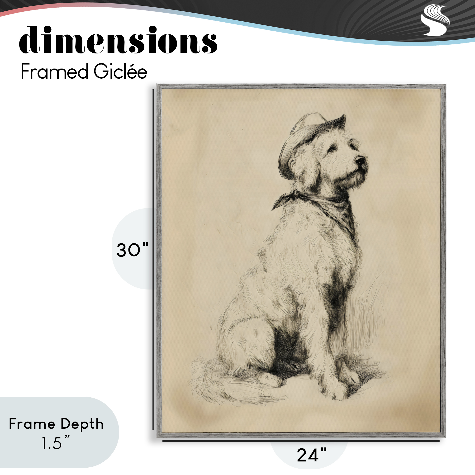 Stupell Industries Cowboy Goldendoodle Sketch Gray Framed Giclee Art, design by Arlington Prints