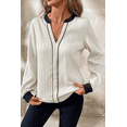 thumbnail image 3 of Women's Elegant White Textured Colorblock V Neck Blouse for Smart Casual Events | [ZhiHiMeRi] | (US 12-14)L, 3 of 12