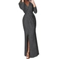 thumbnail image 2 of Women'S Formal Dresses Women's Sequin Long Sleeve V Neck Long Nightclub Style Slim Sling Dress With Slit Black, 2 of 6