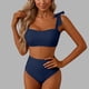 thumbnail image 1 of Trajes de baño para mujer, traje de baño de bikini de tirantes sin espalda de color liso para mujer, conjunto de bikini con bloques de color y hombros descubiertos, trajes de baño para mujer, trajes d, 1 of 5