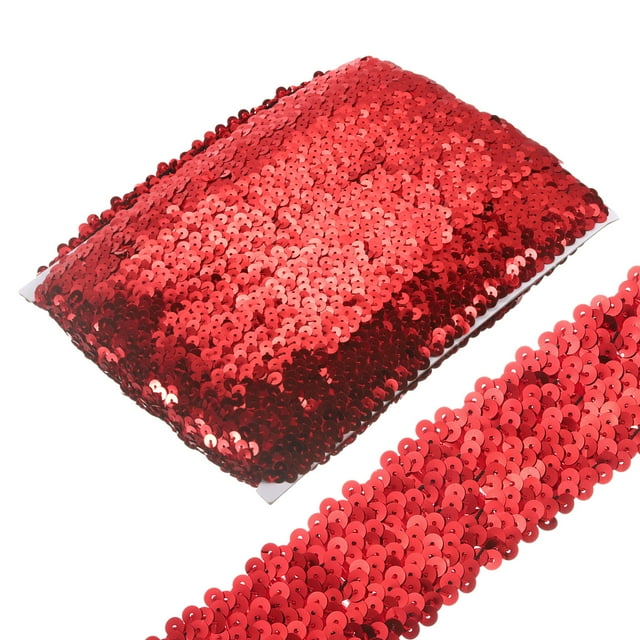 Unique Bargains 10 Yards Bande de Ruban à Sequins Élastiques 1.8 Pouces, Rouge