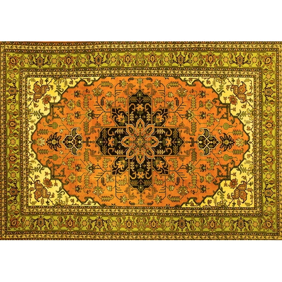 Ahgly Company Machine Washable Indoor Rectangle Medallion Yellow Traditional Area Rugs, 4' x 6'
