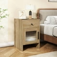 thumbnail image 2 of Costway 2 PCS Farmhouse Nightstand Fluted Bed Side Table with Large Drawer Enclosed Cabinet, 2 of 10