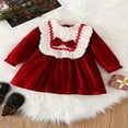 thumbnail image 3 of Robe de Noël en Velours pour Bébé Fille, Col à Volants Manches Longues Nœud devant Robe Princesse Ligne A, 3 of 7