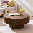 thumbnail image 2 of Hassch Vintage-Style Round Coffee Table in Walnut Finish, MDF Accent Table for Living Room or Office, Easy Assembly & Waterproof Surface, 30.51"Dia x 13.78"H, 2 of 6