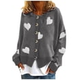 thumbnail image 1 of Cardigan en Tricot Brodé de Cœurs pour Femmes, Col Rond, Manches Longues, Chandail en Laine Douce, 1 of 4
