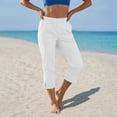 thumbnail image 2 of JOANKDMI Linen Capri Pants for Women No Drawstring Elastic Waisted Straight Leg Comfortable Side Slit Bottoms Summer Casual Vacation Beach Trousers with Pockets, 2 of 8