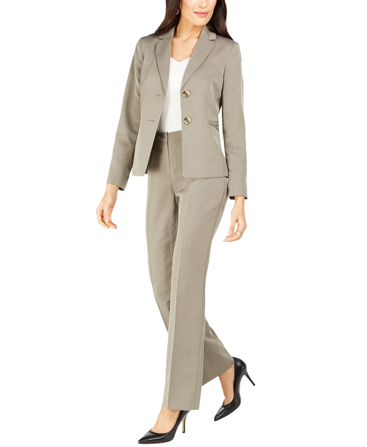petite white pants suit