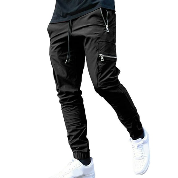 Men's Casual Pants Mens Spring And Fashion Autumn Solid Color Leisure High Street Elastic Lace Up Pants Trousers Black L