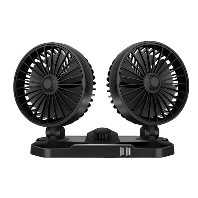 Ventilador de aire de refrigeración de viento fuerte Personal giratorio de grado de ventilador de coche pequeño para vehículos Doble cabeza 12V kusrkot Mini ventilador de coche