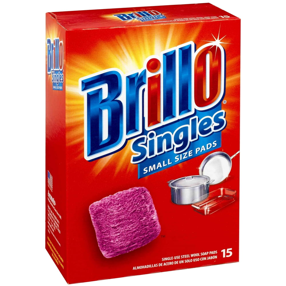 Brillo Singles Steel Wool Soap Pads, Red, 15 Ct