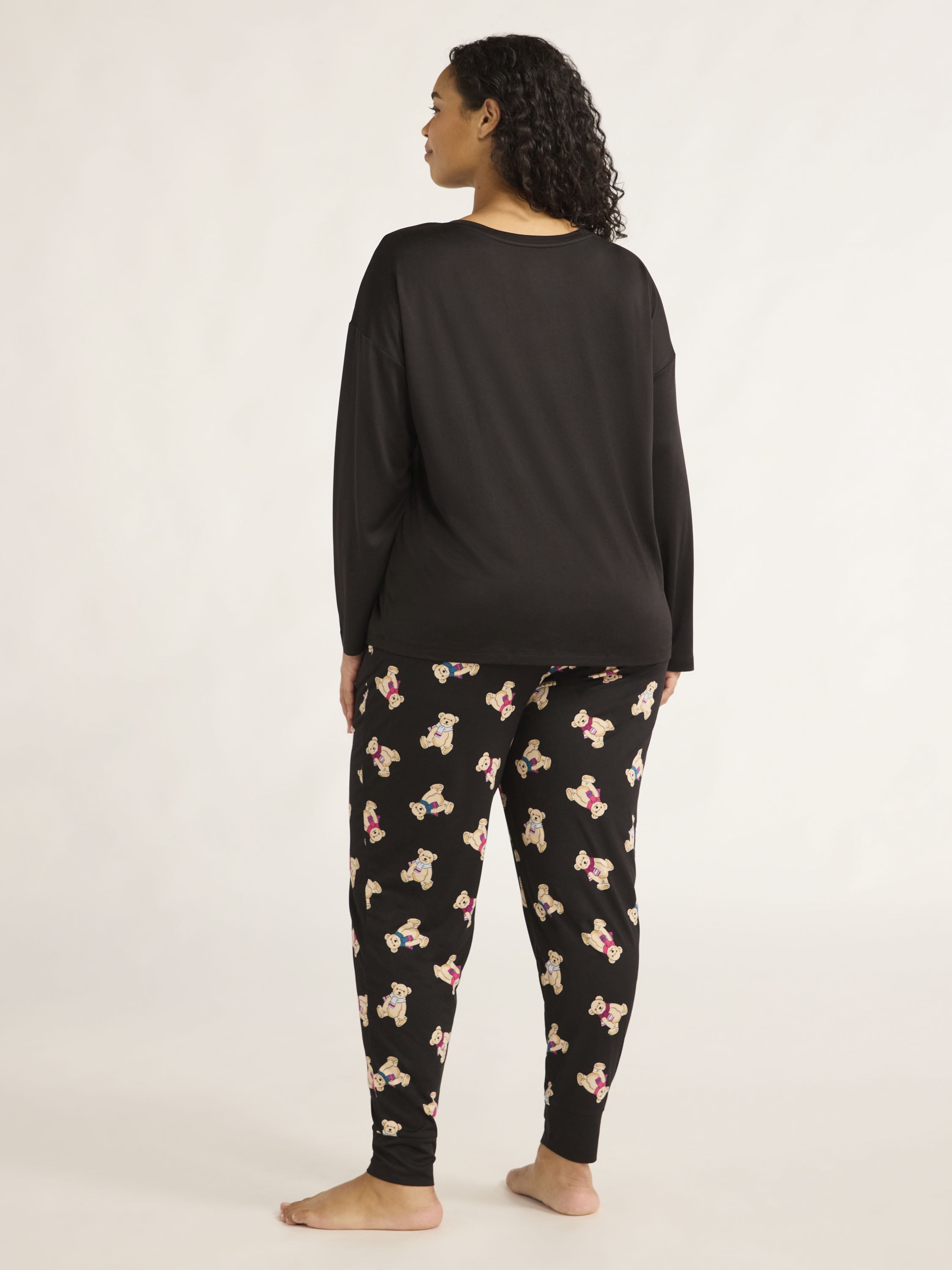 Joyspun Women’s Long Sleeve Tee and Jogger Pants Pajama Set, 2-Piece, Sizes S-3X