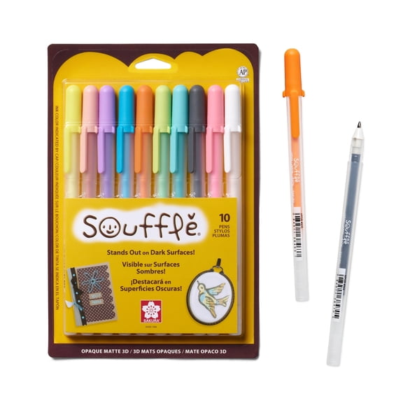 Sakura 3D Soufflé Pen - 3-D Pen for Lettering, Drawing, Line Borders, Ornaments, & More - Opaque White and Pastel Ink Colors - 10 Pack