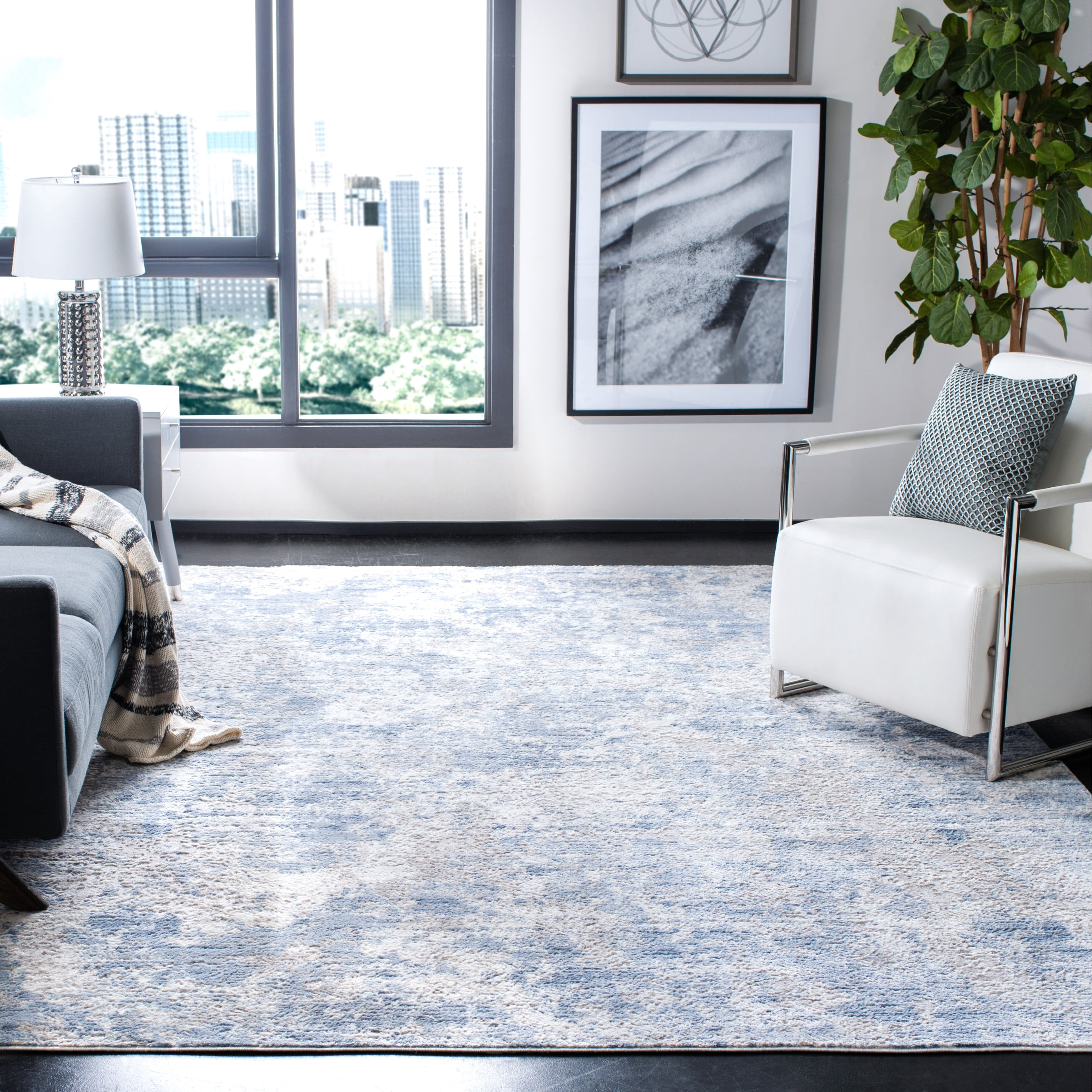 Safavieh Amelia Modern Abstract Rug Grey/Blue 10' Square 10' Square ...