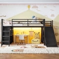thumbnail image 2 of Leumius Twin Size Metal Loft Bed with Slide & Ladder, Metal Loft Bed with Storage Drawers and Hanging Area, LED Lights,Black, 2 of 17