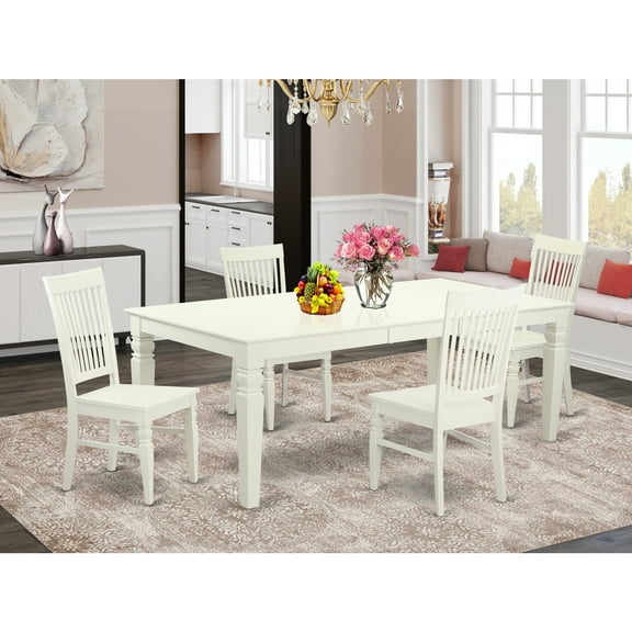 East West Furniture Logan 5-piece Wood Kitchen Table Set in Linen White
