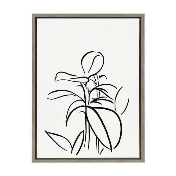 Kate and Laurel Sylvie Botanical Sketch Print No 1 Framed Canvas Wall Art by The Creative Bunch Studio, 18x24 Gray, Decorative Botanical Abstract Art Print for Wall