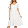thumbnail image 6 of ClodeEU Women's V Neck Short Sleeve Linen Blend Midi Dress,Casual Tunic Flowy Dress White,Women's Plus XXL, 6 of 8