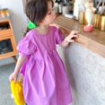 thumbnail image 3 of OUSITAID Girls‘ Korean Sweet Temperament Bubble Sleeve Solid Color Dress, 3 of 8