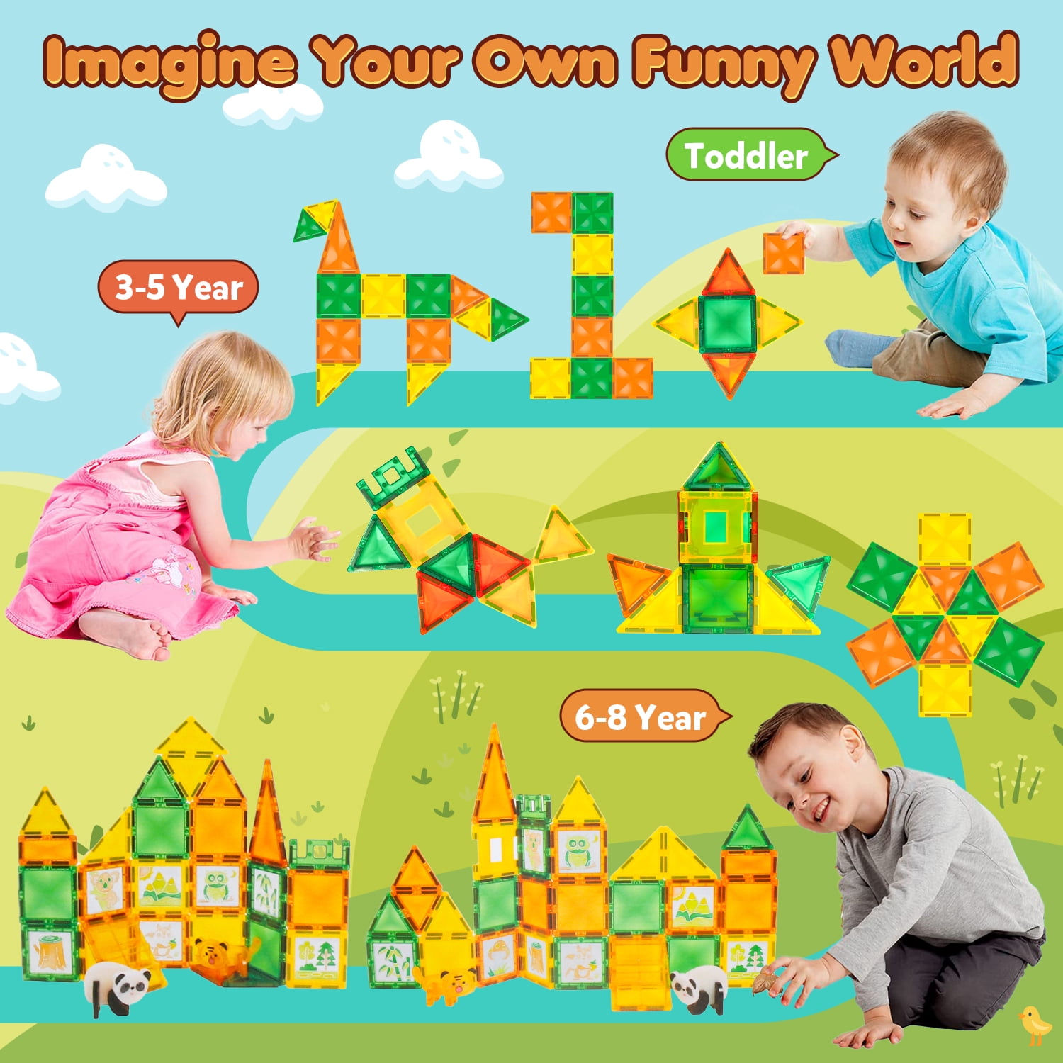 HopeRock 47PCS Magnetic Tiles for Kids, Building Blocks for Kids Ages 4-8, STEM Educational Toys for Kids Ages 4-8, Christmas Birthday Gifts for Boys Girls.