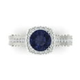 thumbnail image 2 of 2.7ct round cut blue sapphire 14k white gold halo Bridal Wedding Engagement Promise Anniversary Ring for Women size 9.25, 2 of 7