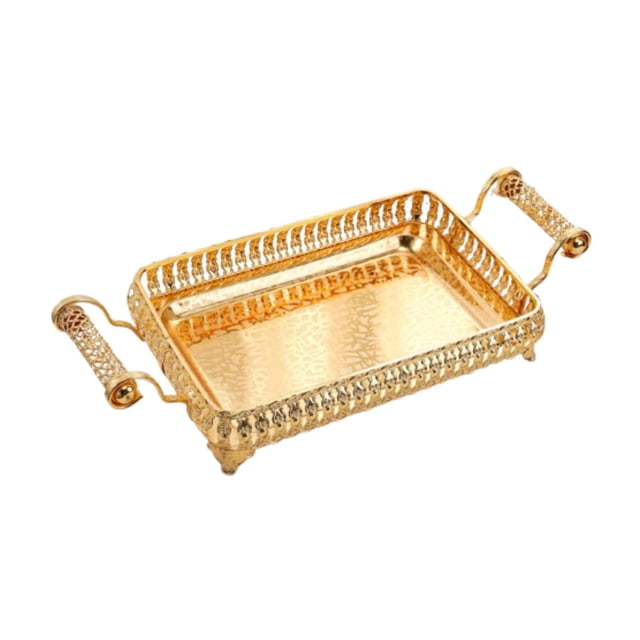 Bandeja de decoración de mesa con doble manejo de metal cosmético de metal 45x20 cm Bandeja de vanidad para celebraciones de aniversario Partido de oro