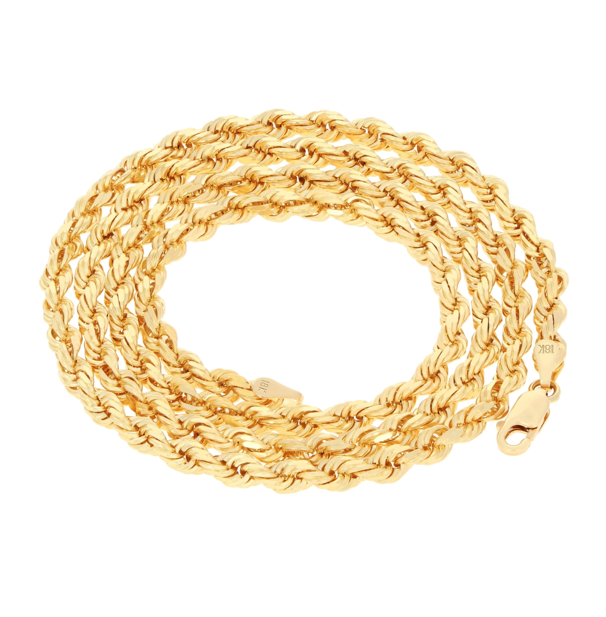 Nuragold 18k Real Yellow Gold 4mm Rope Chain Diamond Cut Necklace (16"-28") Italian Jewelry for Men & Women