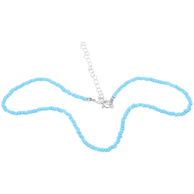 SHISUYAN 1Pc Individual Character Beaded Single - Layer Necklace Simple Color Rice Bead Necklace (Blue)