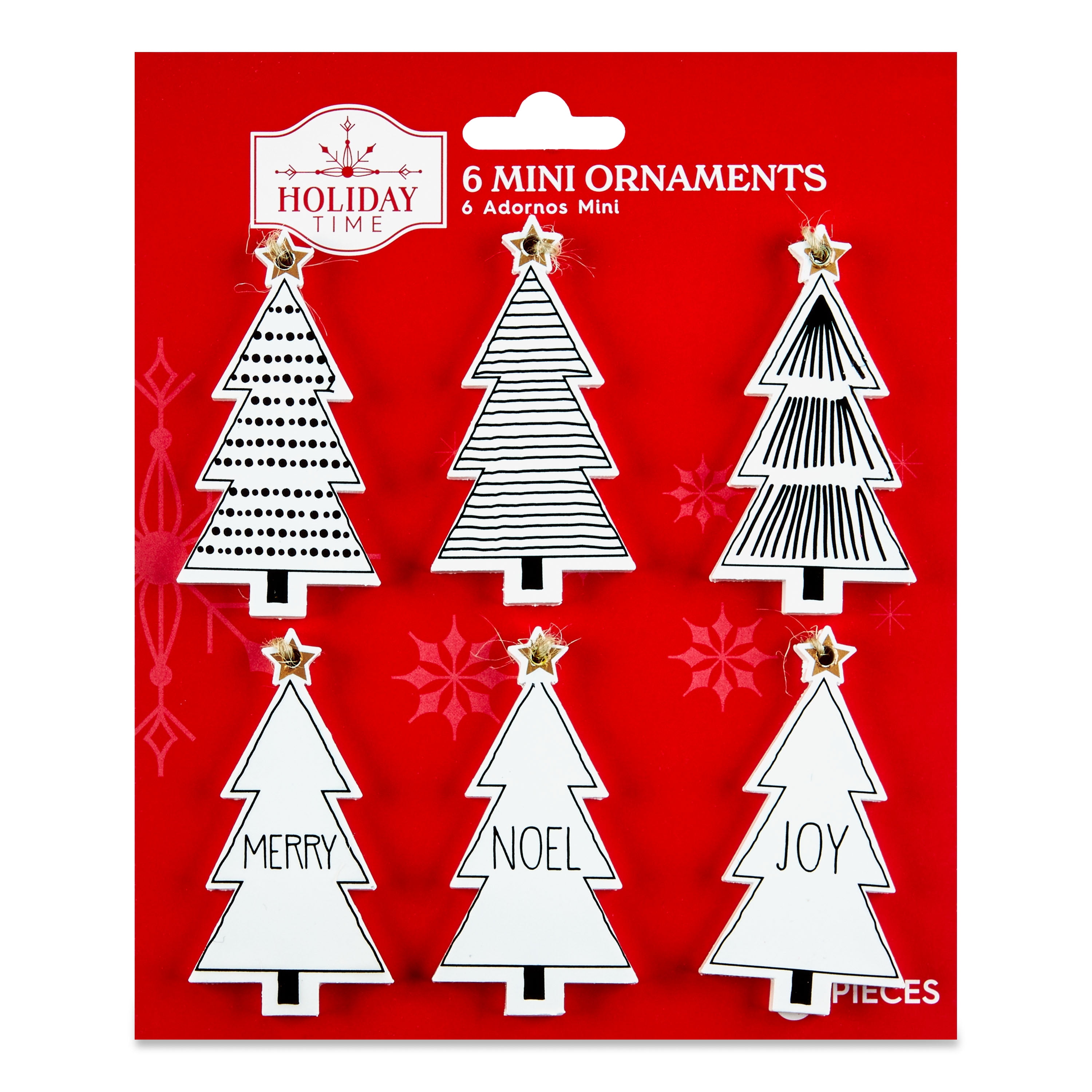 Holiday Time Christmas Tree Mini Ornaments, Set of 6