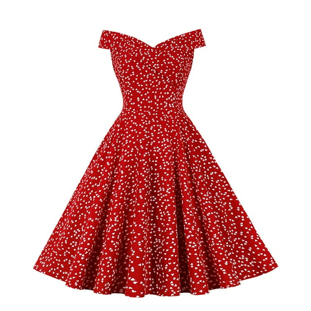 Formal Dress for Women Cocktail Vintage Tea Dress Floral Print Summer Dresses Off The Shoulder Party Swing Dress