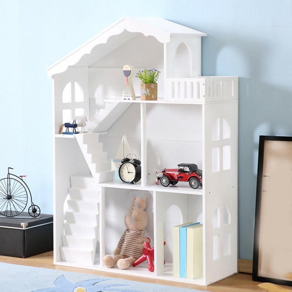 Kids Bookshelf Kids Bookcase Kids Dollhouse Bookshelf 3 Tier Open Design Wooden Toy House Bookcase For Children Aged 3 And Above