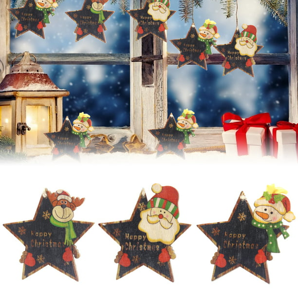 Christmas Decorations Set 3 Christmas Decors Cartoon Santa/Snowman/Elk Printed Star Shaped Wooden Pendants Xmas Tree Ornament for Home Shop - Walmart.com